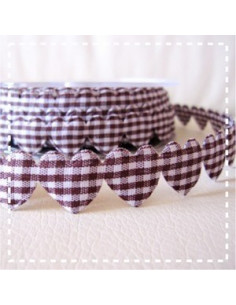Ruban guirlande de coeurs vichy - brun foncé - 15 mm