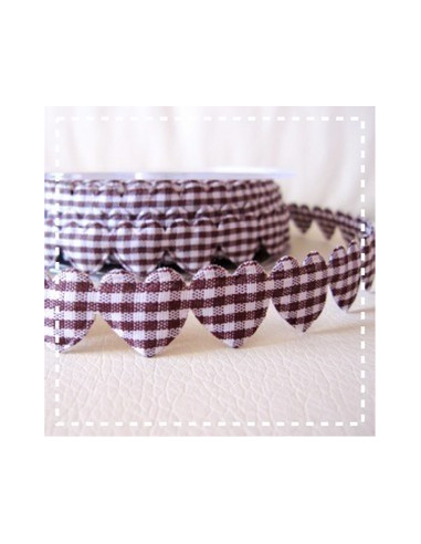 Ruban guirlande de coeurs vichy - brun foncé -...