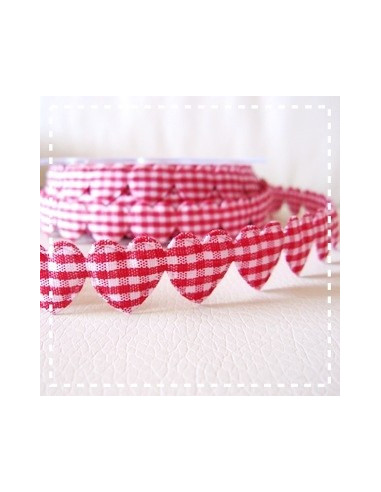 Ruban guirlande de coeurs vichy - rouge - 15 mm