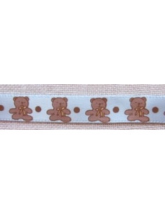 Ruban satin bleu avec oursons - 10 mm