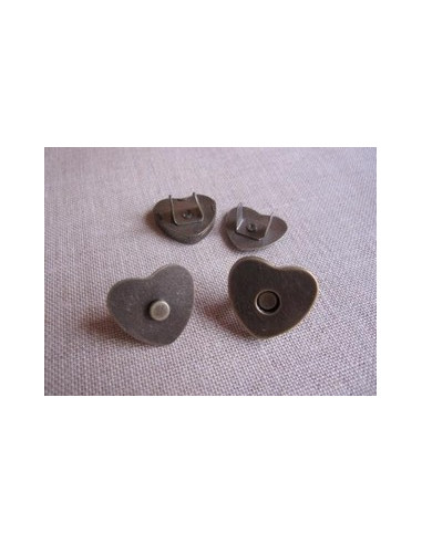 Bouton/fermoir magnétique en forme de coeur - bronze - 22 mm